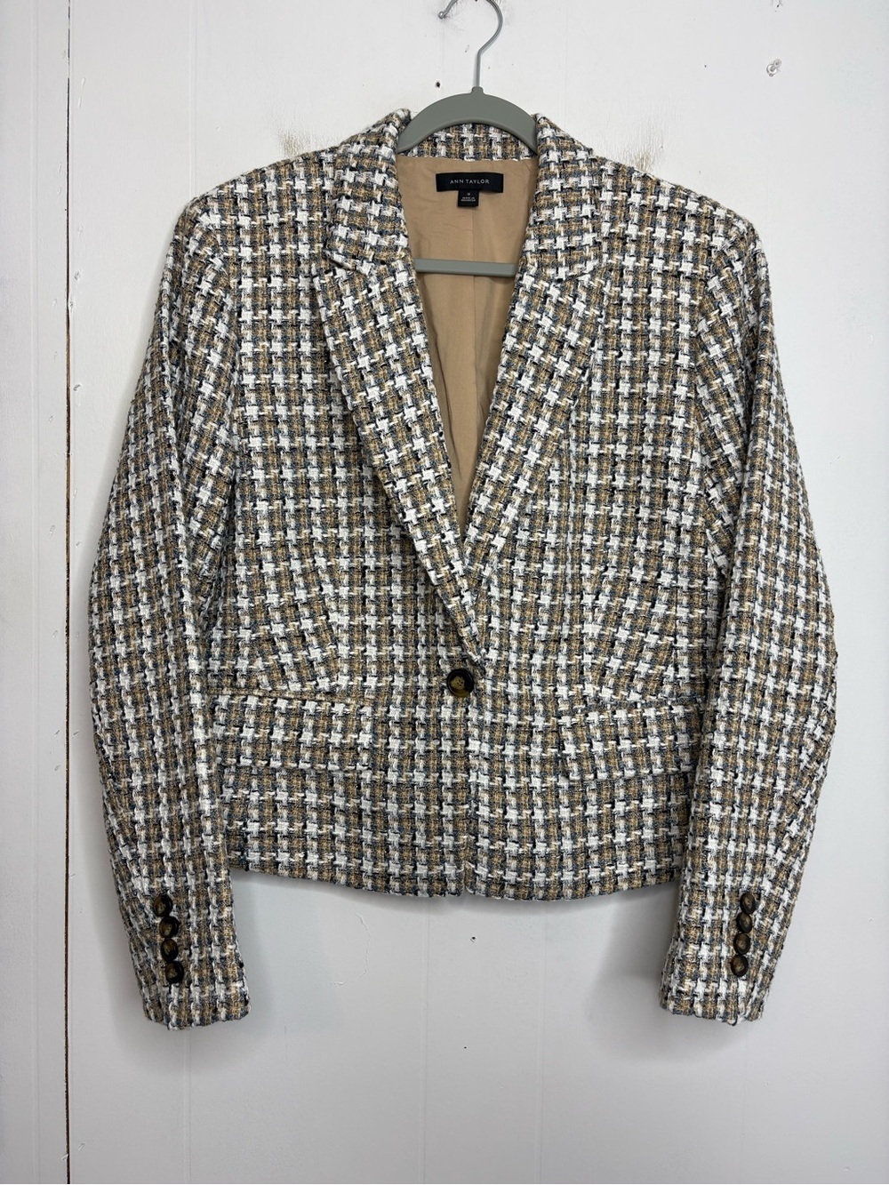 Ann Taylor Tweed Blazer in Cream, Tan & Black